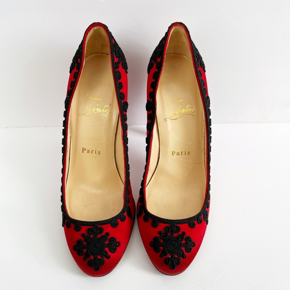 Christian Louboutin Samira 100 Red and Black Embroidered Heels